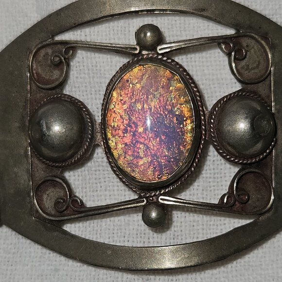 Dragon's breath open panel hinged bracelet made in Mexico possibly alpaca silver - Picture 4 of 6